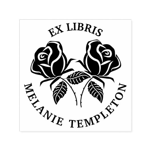 Tampon Auto-encreur Jolie 2 Rose Silhouette Ex Libris Rond Nom du livr (Design)