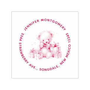 Tampon Auto-encreur Jolie ours en peluche avec cadeaux de Noël Adresse