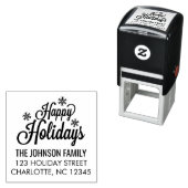 Tampon Auto-encreur Joyeuses fêtes Calligraphie Snowflakes Nom de fami (En situation)