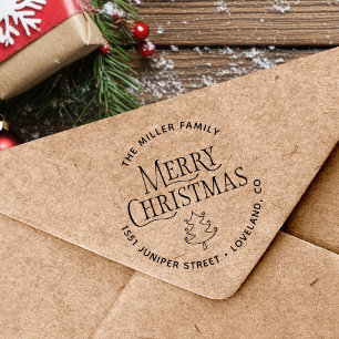 Tampon Auto-encreur Joyeux Arbre de Noël Adresse de retour