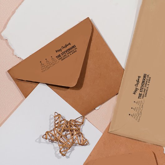 Tampon Auto-encreur Joyeux arbres de Noël Adresse de retour