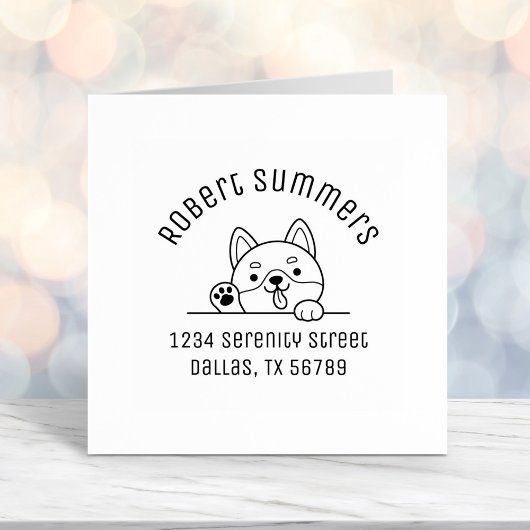 Tampon Auto-encreur Joyeux Chien Peeking au-dessus de Arch Adresse