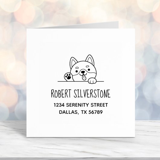 Tampon Auto-encreur Joyeux chien Peeking au-dessus de l'adresse