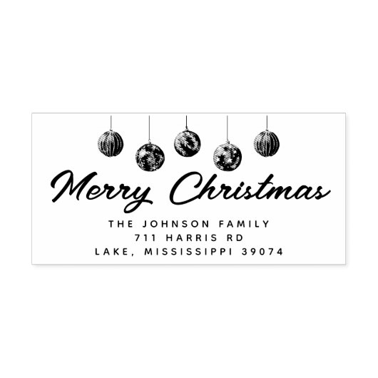 Tampon Auto-encreur Joyeux Noël Bauble Nom Adresse (Design)