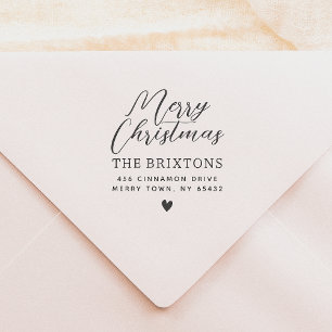 Tampon Auto-encreur Joyeux Noël et coeur Famille Adresse de retour