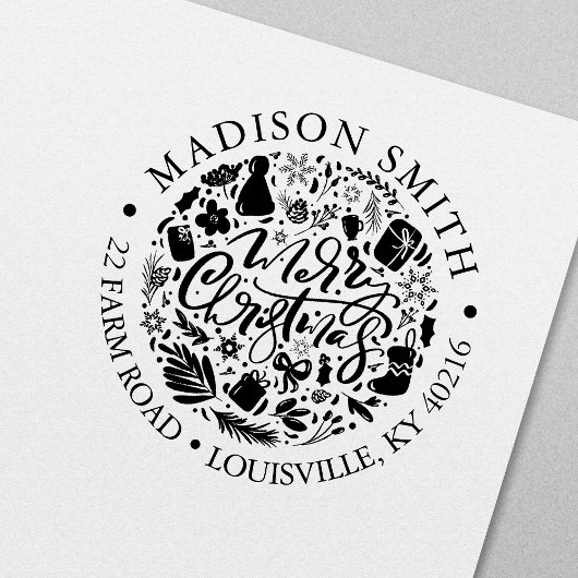 Tampon Auto-encreur Joyeux Noël Jour férié Script mignon Adresse de re