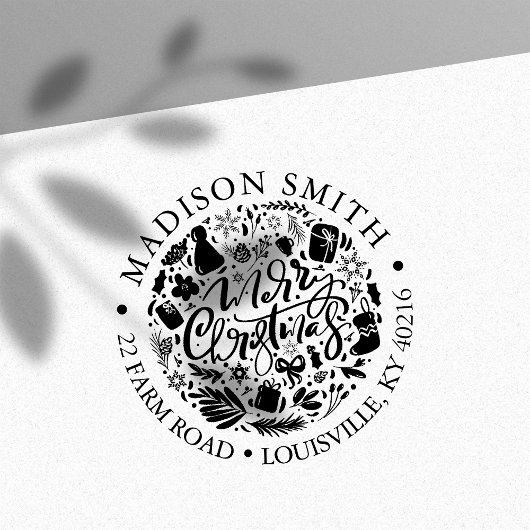 Tampon Auto-encreur Joyeux Noël Jour férié Script mignon Adresse de re