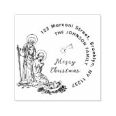 Tampon Auto-encreur Joyeux Noël Nativité Scène Retour Adresse (Design)