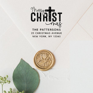 Tampon Auto-encreur Joyeux Noël Religieux Adresse de retour