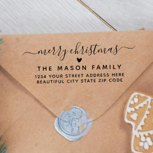 Tampon Auto-encreur Joyeux Noël Script Heart Adresse de retour
