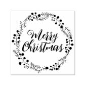 Tampon Auto-encreur Joyeux Noël script personnalisé cadre de couronne (Design)