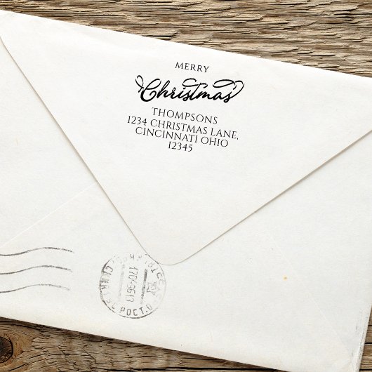 Tampon Auto-encreur Joyeux Noël Simple Calligraphie Adresse de retour