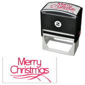 Tampon Auto-encreur Joyeux Noël stylisé rouge et lignes ondulées (En situation)