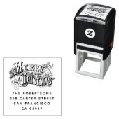 Tampon Auto-encreur Joyeux Noël traditionnel Floral Personnalisé (En situation)