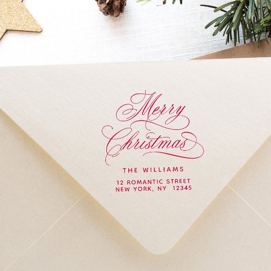 Tampon Auto-encreur Joyeux romantique Script de Noël Retourner l'adres