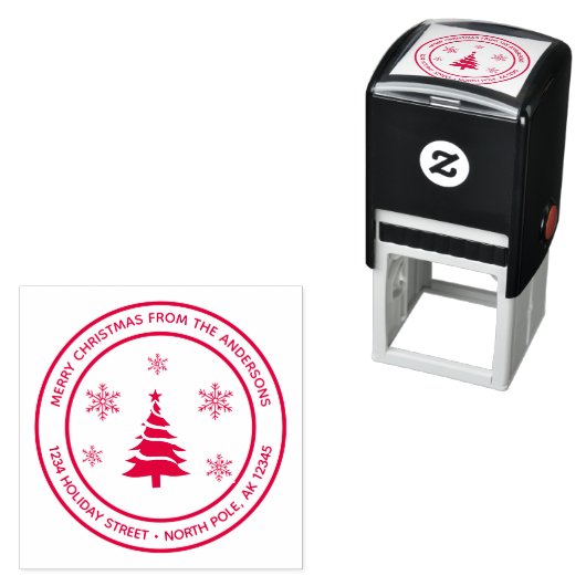 Tampon Auto-encreur Joyeux sapin de Noël personnalisé auto-encastré (En situation)
