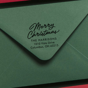 Tampon Auto-encreur Joyeux script de Noël adresse de retour