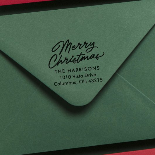 Tampon Auto-encreur Joyeux script de Noël adresse de retour