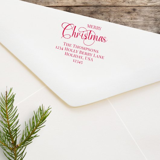 Tampon Auto-encreur Joyeux script de Noël Adresse de retour personnali