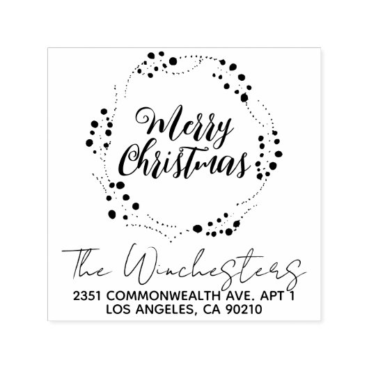 Tampon Auto-encreur Joyeux script de Noël mignon cadre de couronne per (Design)