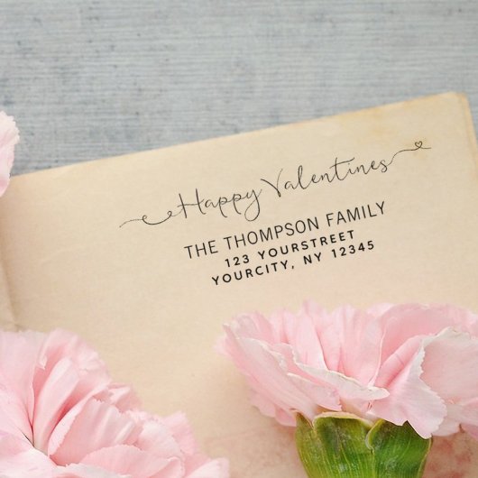 Tampon Auto-encreur Joyeux Valentines Day Calligraphy Adresse de retou