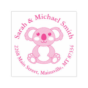 Tampon Auto-encreur Koala ours Baby shower fille rose