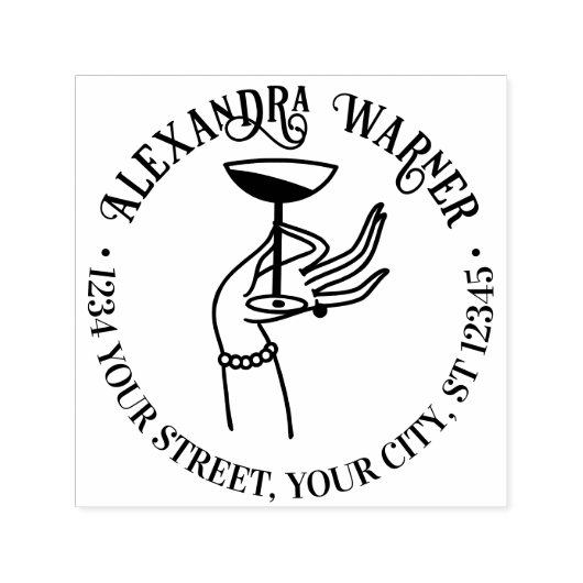 Tampon Auto-encreur Lady's Hand Holding Champagne Glass Retourner l'ad (Design)
