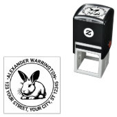 Tampon Auto-encreur Lapin Mignon Dessin au Trait #3 Nom Adresse de Rét (En situation)