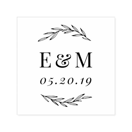Tampon Auto-encreur Laurel Branch Monogramme Mariage Enregistrer la da (Design)