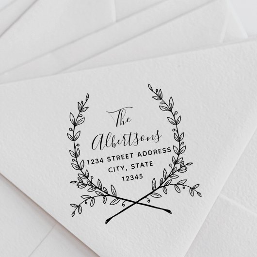Tampon Auto-encreur Laurel Wreath Calligraphie Nom Adresse de retour