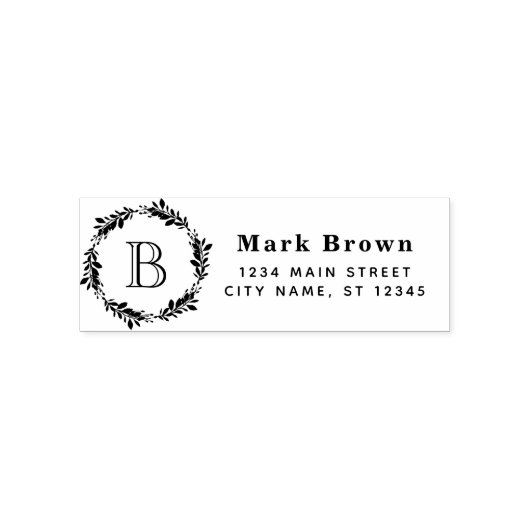 Tampon Auto-encreur Laurel Wreath Monogrammé Adresse de retour initial (Design)