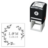 Tampon Auto-encreur Laurel Wreath Monogramme Mariage Enregistrer la da (En situation)