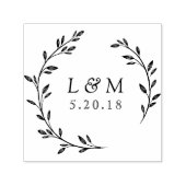 Tampon Auto-encreur Laurel Wreath Monogramme Mariage Enregistrer la da (Design)