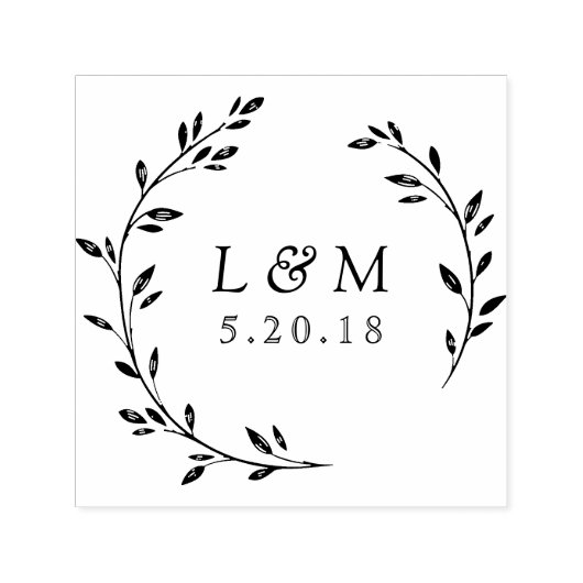 Tampon Auto-encreur Laurel Wreath Monogramme Mariage Enregistrer la da (Design)