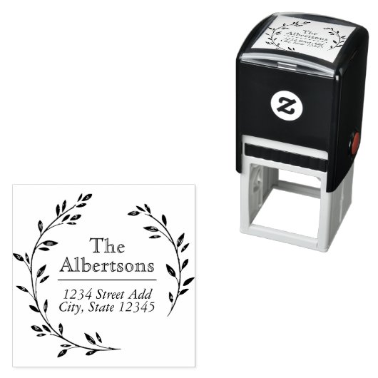 Tampon Auto-encreur Laurel Wreath Nom de famille personnalisé Adresse  (En situation)