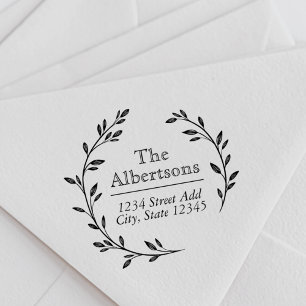 Tampon Auto-encreur Laurel Wreath Nom de famille personnalisé Adresse 