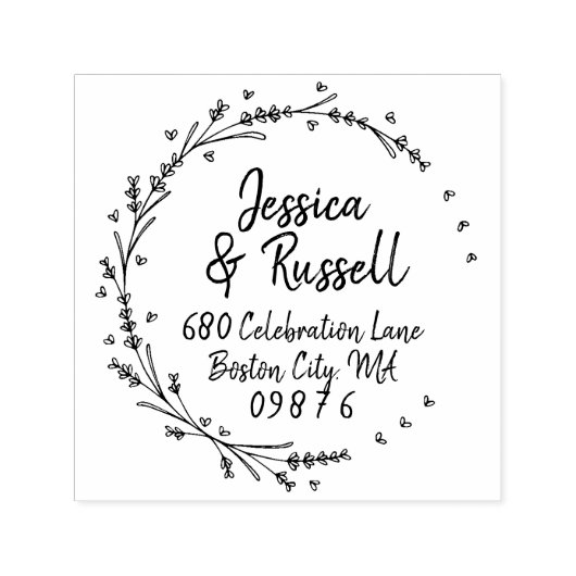 Tampon Auto-encreur Lavender Hearts Wreath Address (Design)
