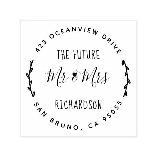 Tampon Auto-encreur L'avenir M. & Mme | Mariage Rustique à main (Design)