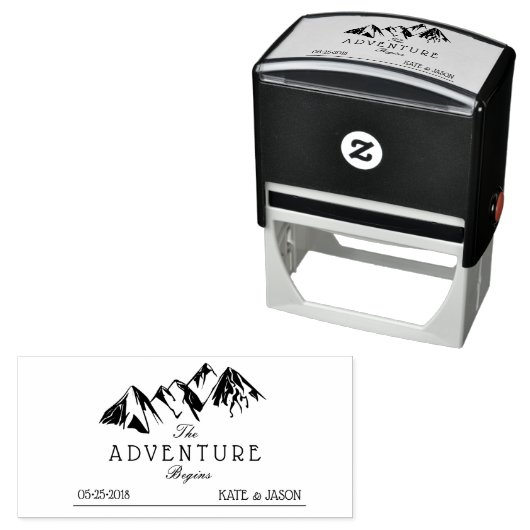 Tampon Auto-encreur L'aventure débute ⎢ Timbre Rustique Mariage en cao (En situation)