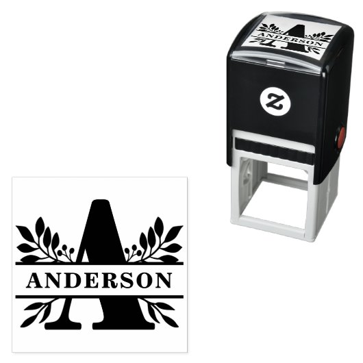 Tampon Auto-encreur LETTRE NOIRE A Feuille Scintillé Monogramme (En situation)