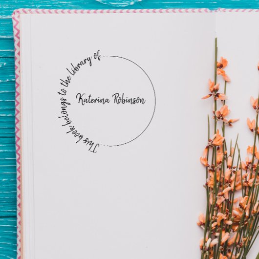 Tampon Auto-encreur Librairie moderne de nom personnalisé à main ronde