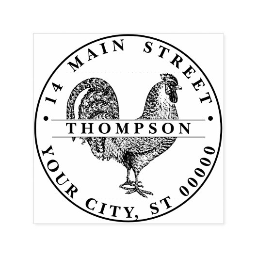Tampon Auto-encreur Lithographie de dessin de coq #1 Nom Adresse de re (Design)