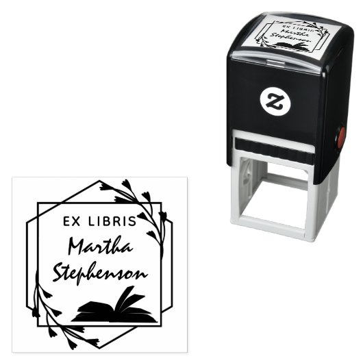 Tampon Auto-encreur Livre amant's Modern Botanical Geometry Ex Libris (En situation)