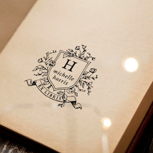 Tampon Auto-encreur Livre de nom personnalisé Ex Libris Blason Monogra