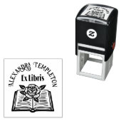 Tampon Auto-encreur Livre ouvert avec rose #2PS avec nom Ex Libris (En situation)