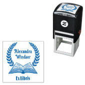 Tampon Auto-encreur Livre ouvert, couronne de laurier Ex Libris nom li (En situation)