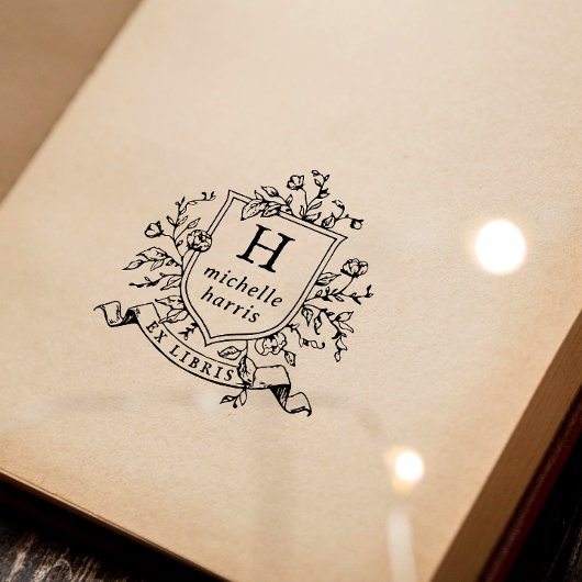 Tampon Auto-encreur Livre personnalisé avec monogramme ancien blason E