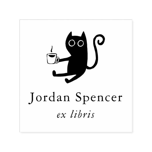 Tampon Auto-encreur Livre personnalisé Ex Libris Chat & Café (Design)