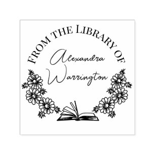 Tampon Auto-encreur Livres et marguerites botaniques #1 Nom du script 