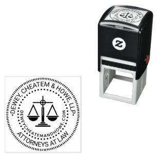 Tampon Auto-encreur Logo de cabinet d'avocat, échelles de justice nom 